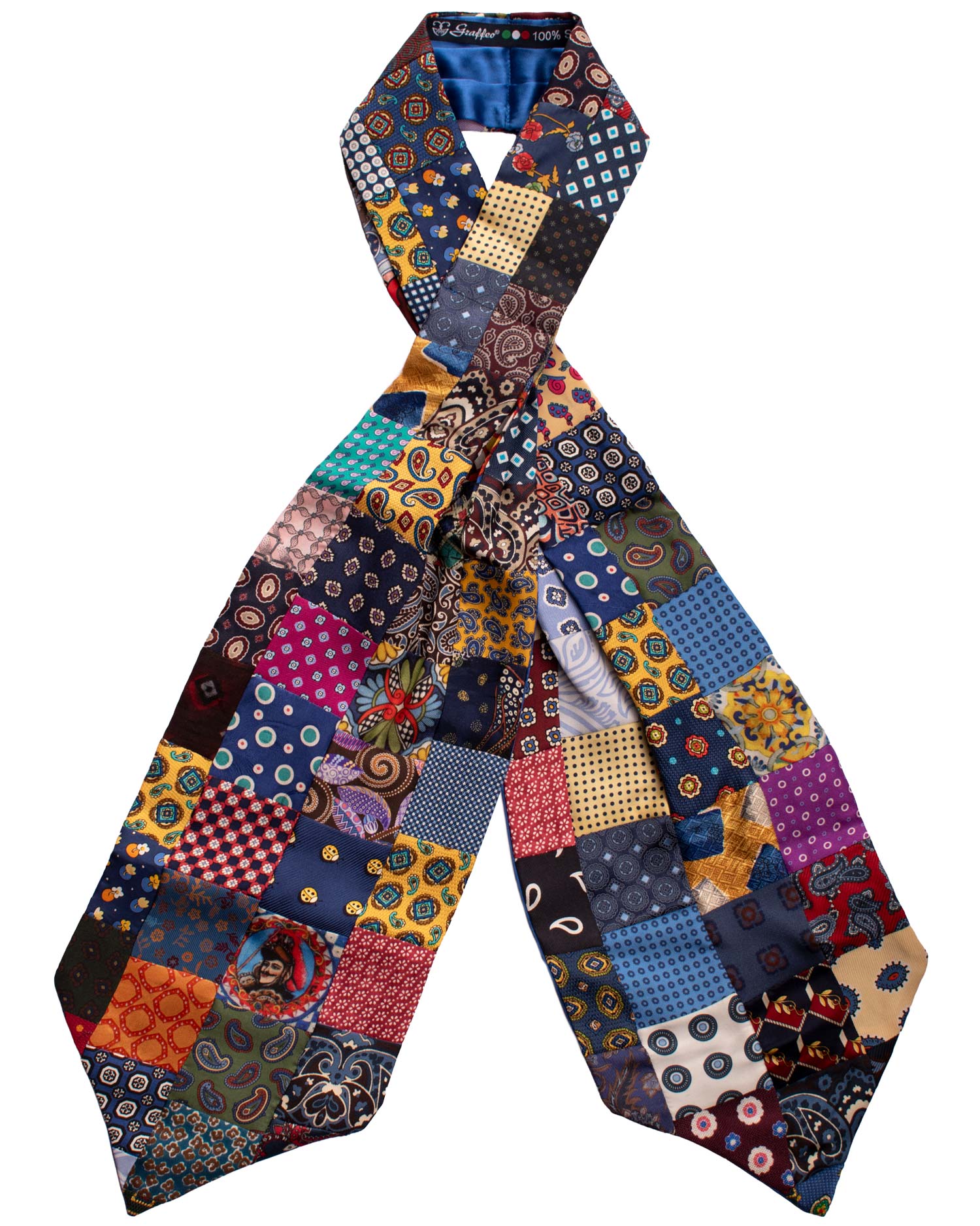Ascot Stampa di Seta Patchwork Fantasia Multicolor AP41 Intera Made in Italy Graffeo Cravatte