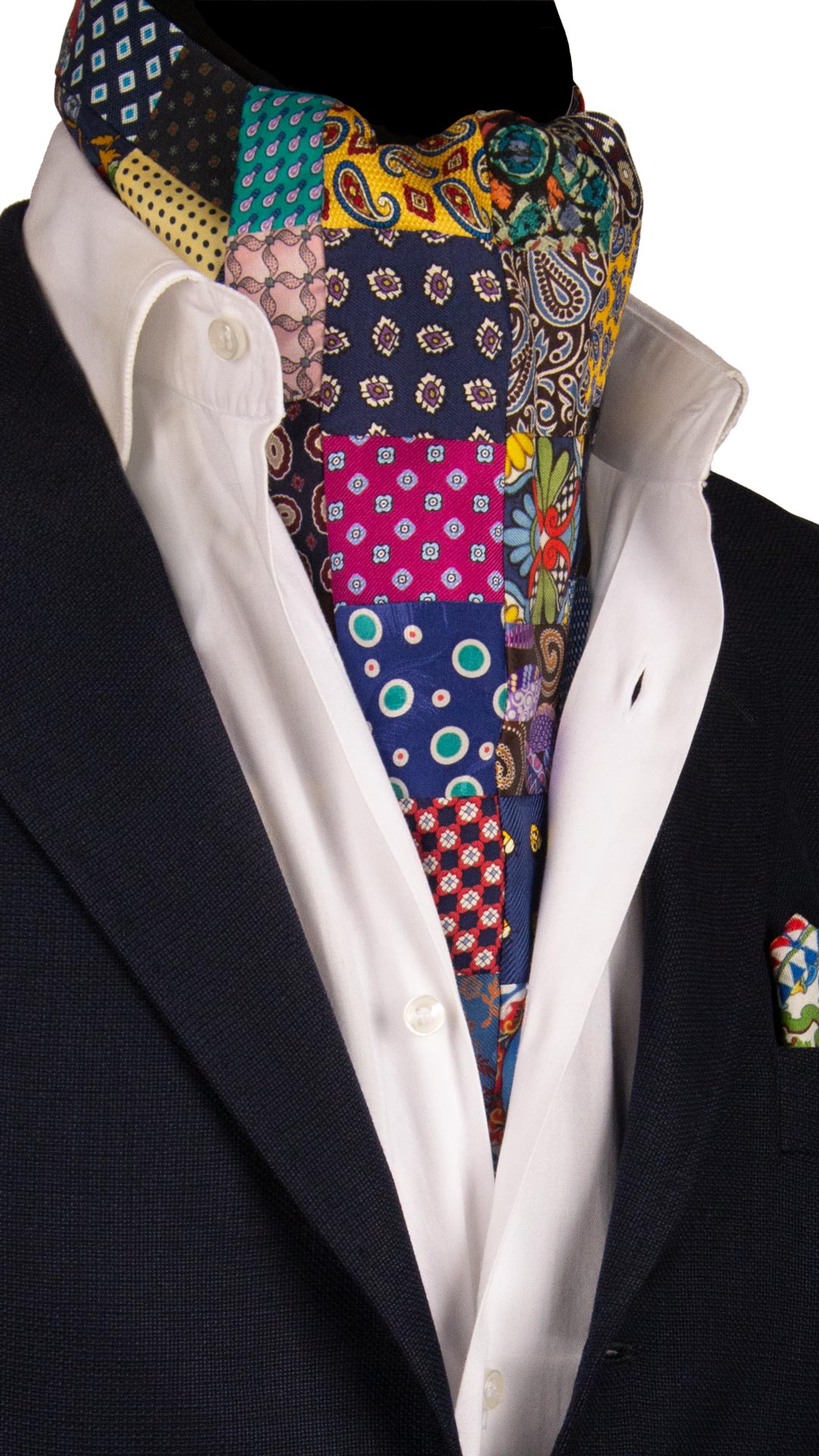 Ascot Stampa di Seta Patchwork Fantasia Multicolor AP41 Made in italy Graffeo Cravatte