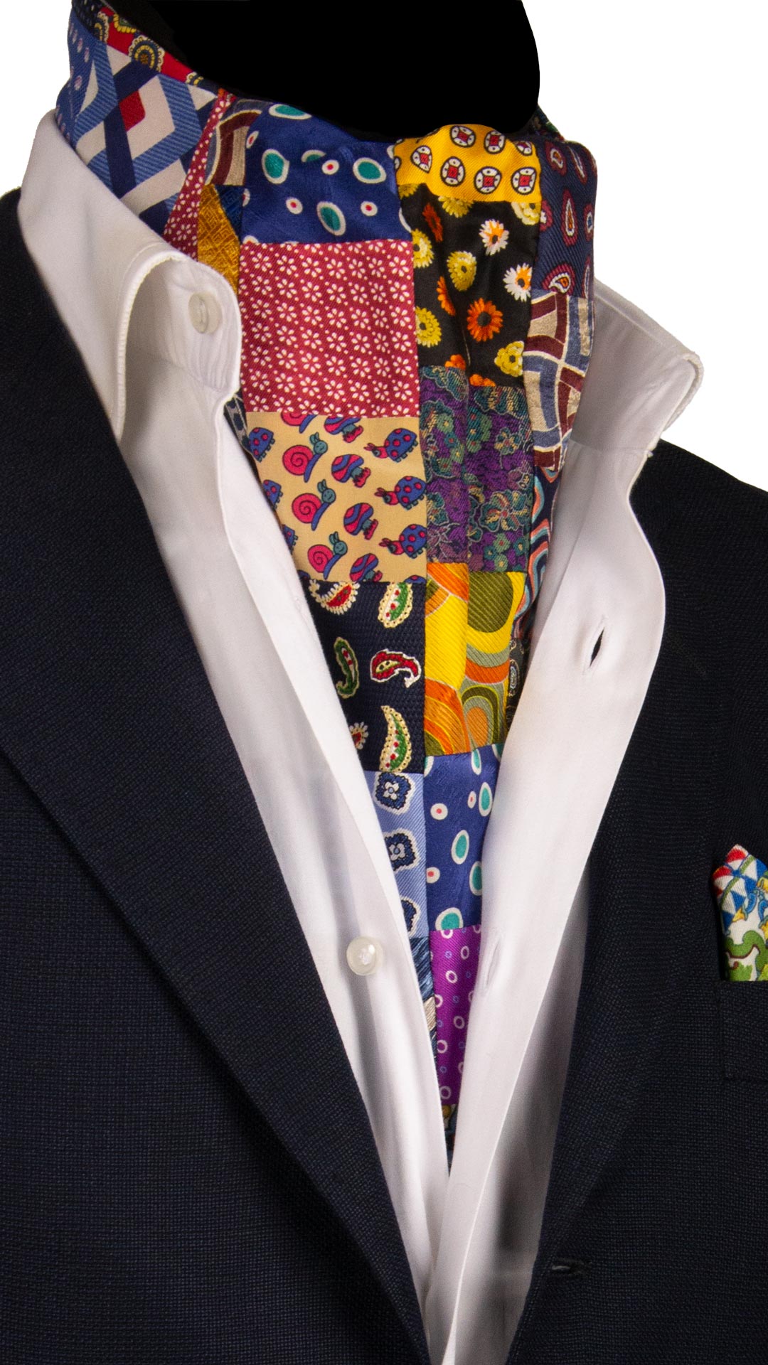 Ascot Stampa di Seta Patchwork Fantasia Multicolor AP43 Made in Italy Graffeo Cravatte