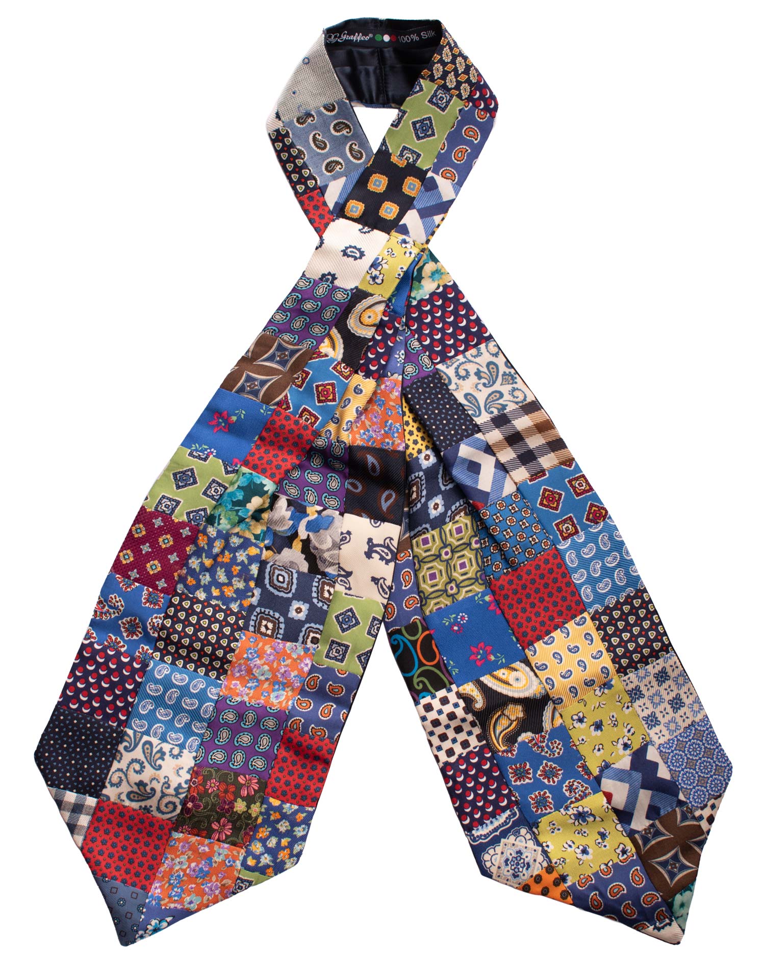 Ascot Stampa di Seta Patchwork Fantasia Multicolor AP44 Intera Made in Italy Graffeo Cravatte