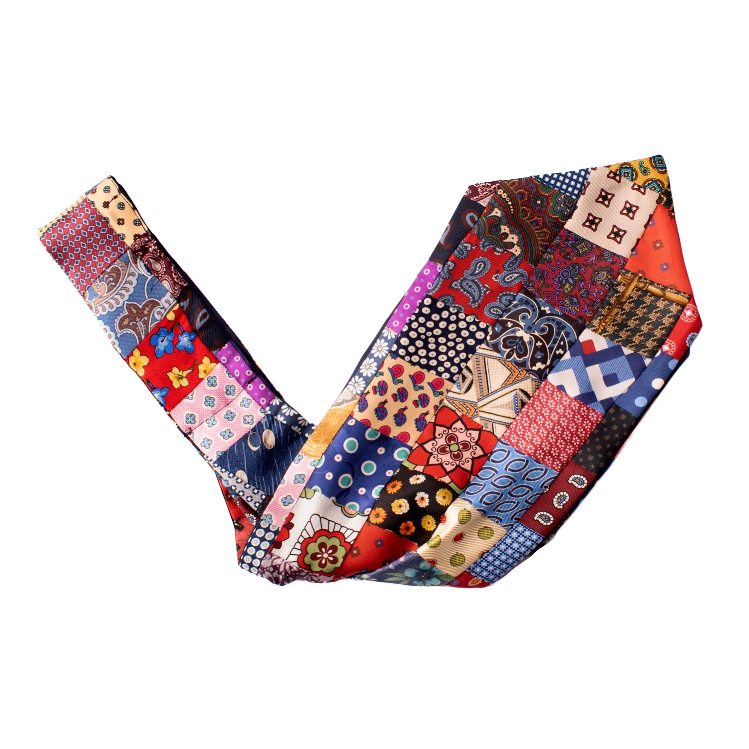 Ascot Stampa di Seta Vintage Patchwork Fantasia Multicolor AP46 V