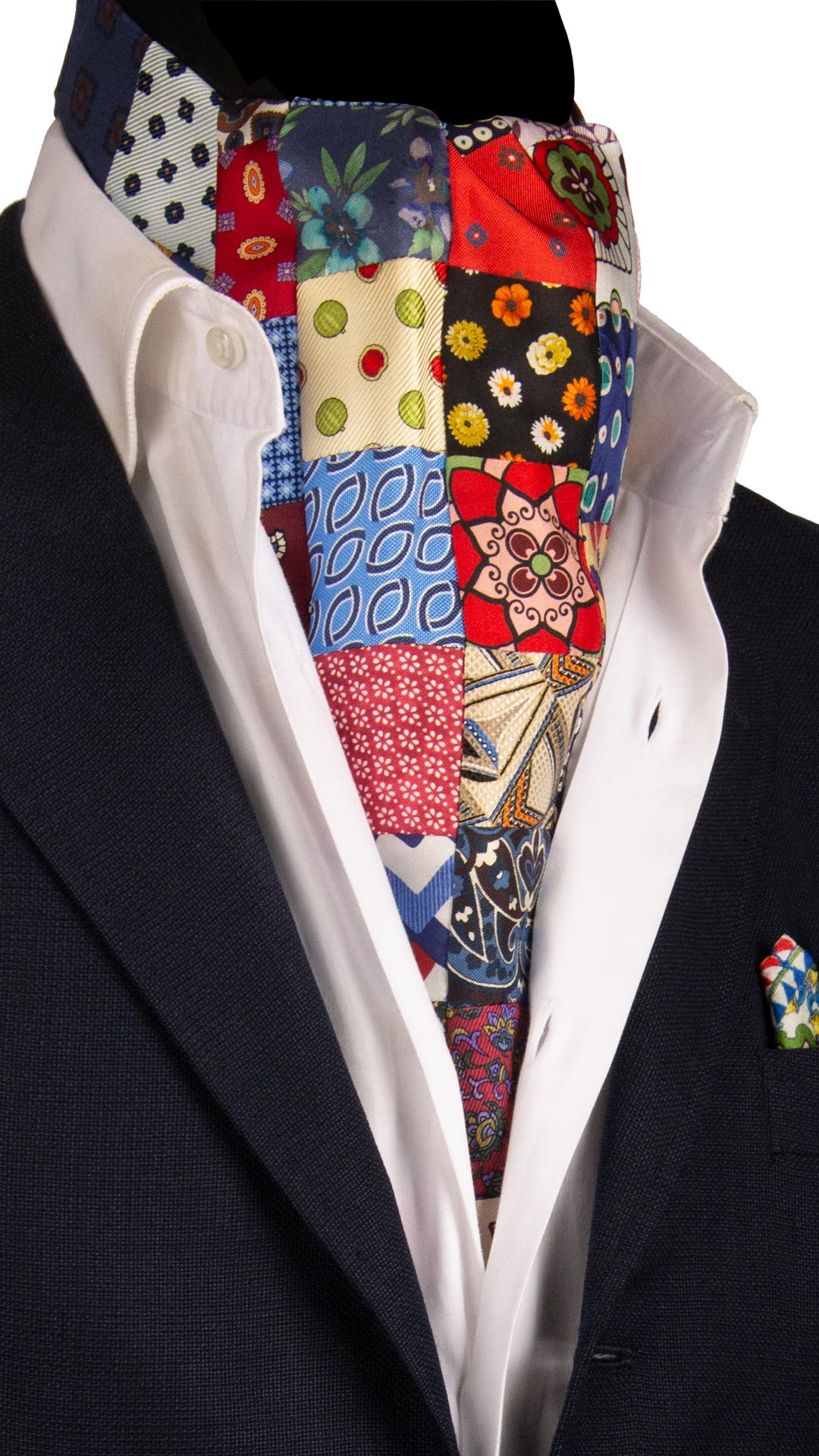Ascot Stampa di Seta Patchwork Fantasia Multicolor AP46 Made in Italy Graffeo Cravatte