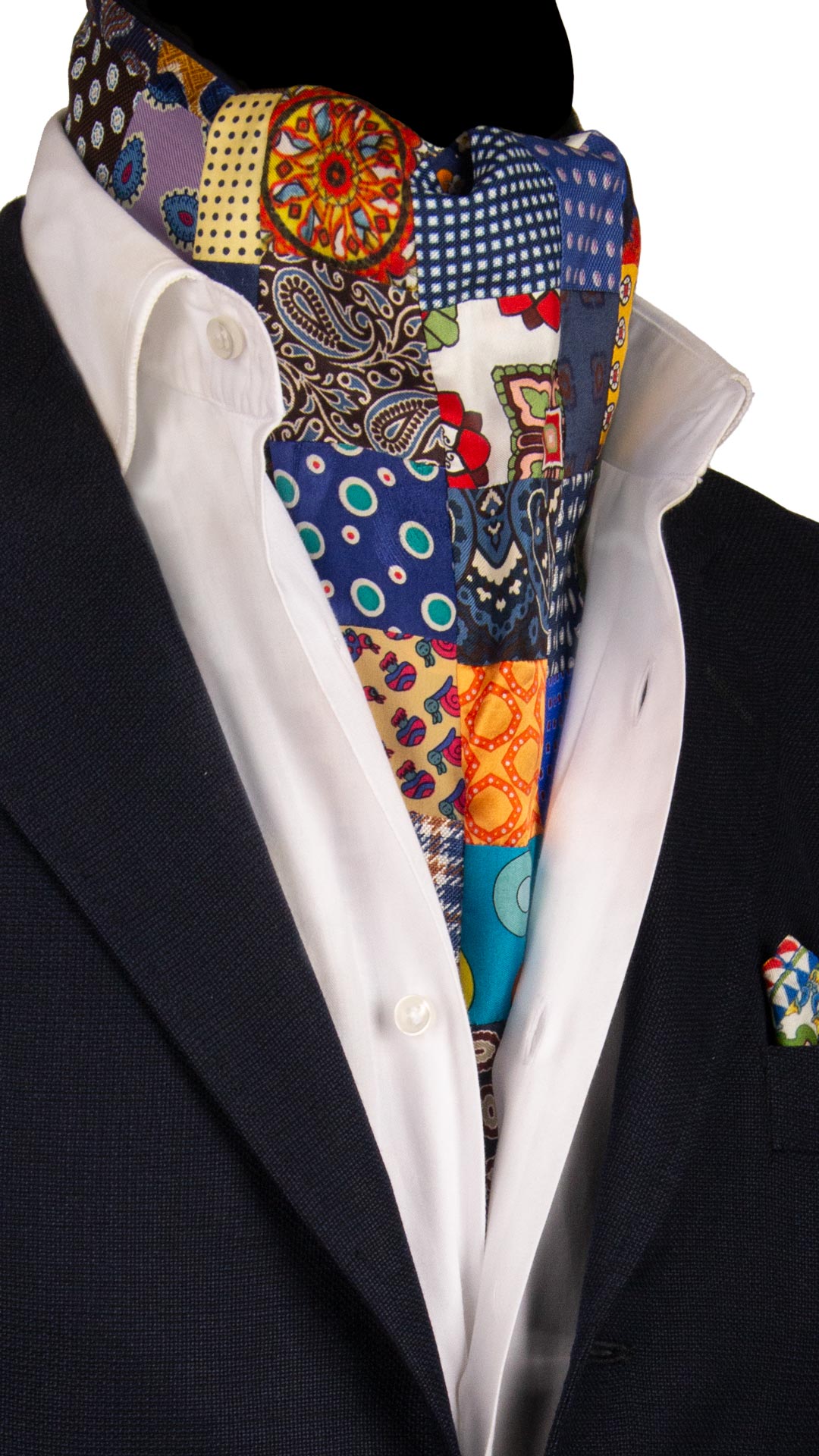 Ascot Stampa di Seta Patchwork Fantasia Multicolor AP48 Made in Italy Graffeo Cravatte