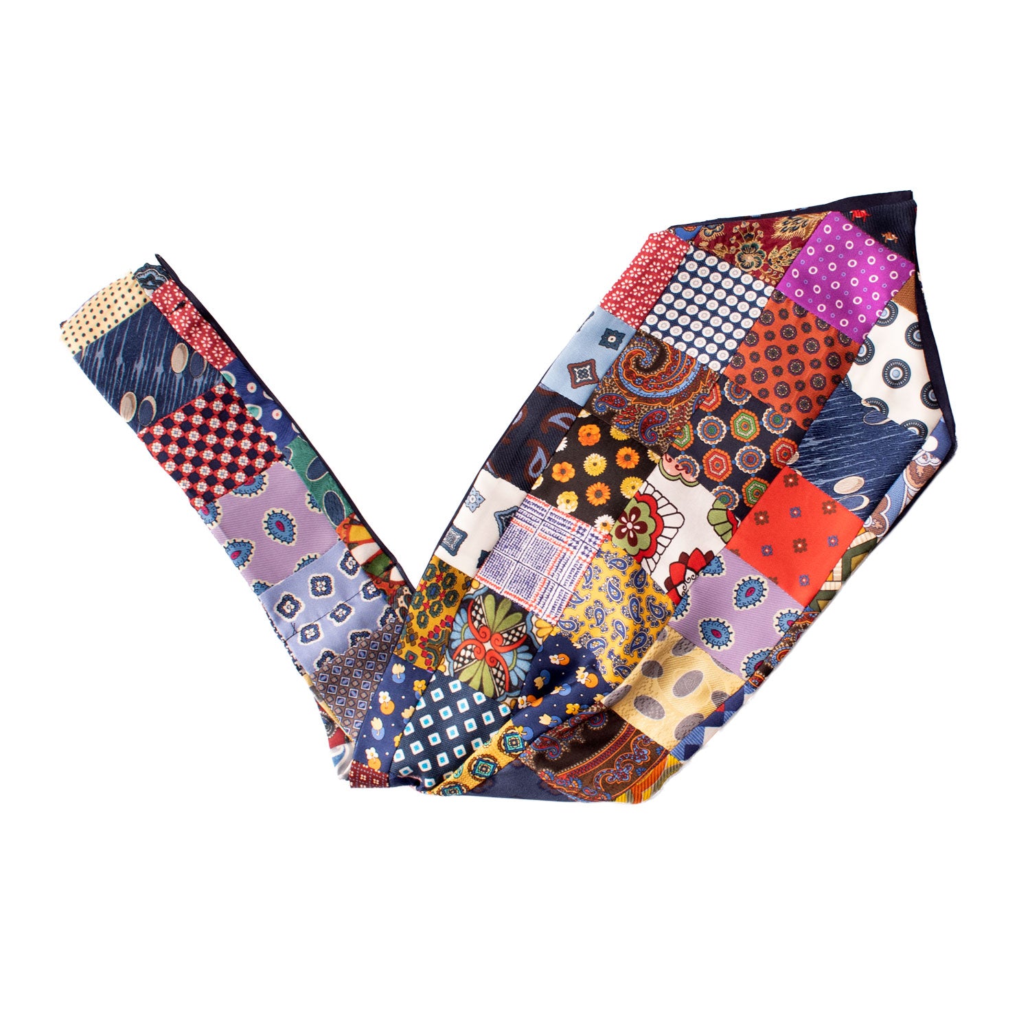 Ascot Stampa di Seta Vintage Patchwork Fantasia Multicolor AP49 V