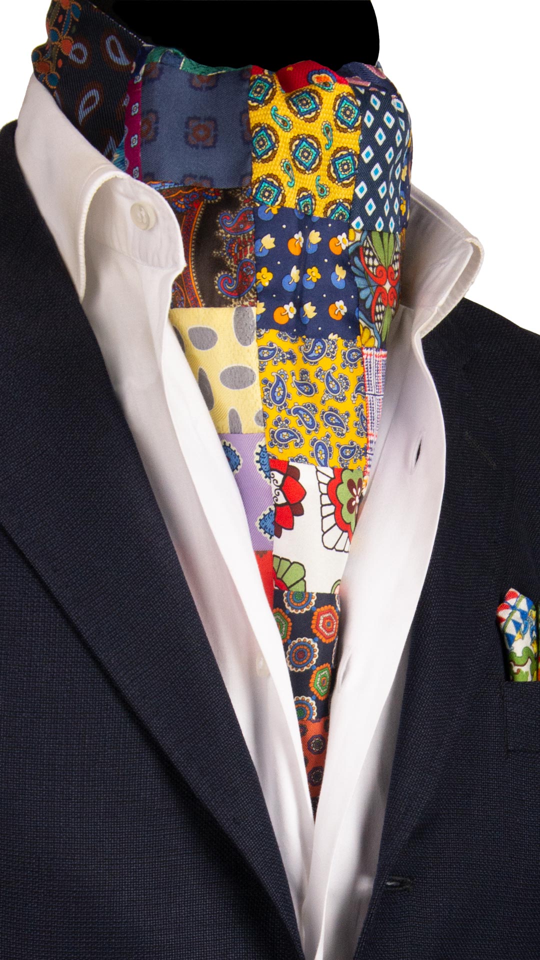 Ascot Stampa di Seta Patchwork Fantasia Multicolor AP49 Made in Italy Graffeo Cravatte