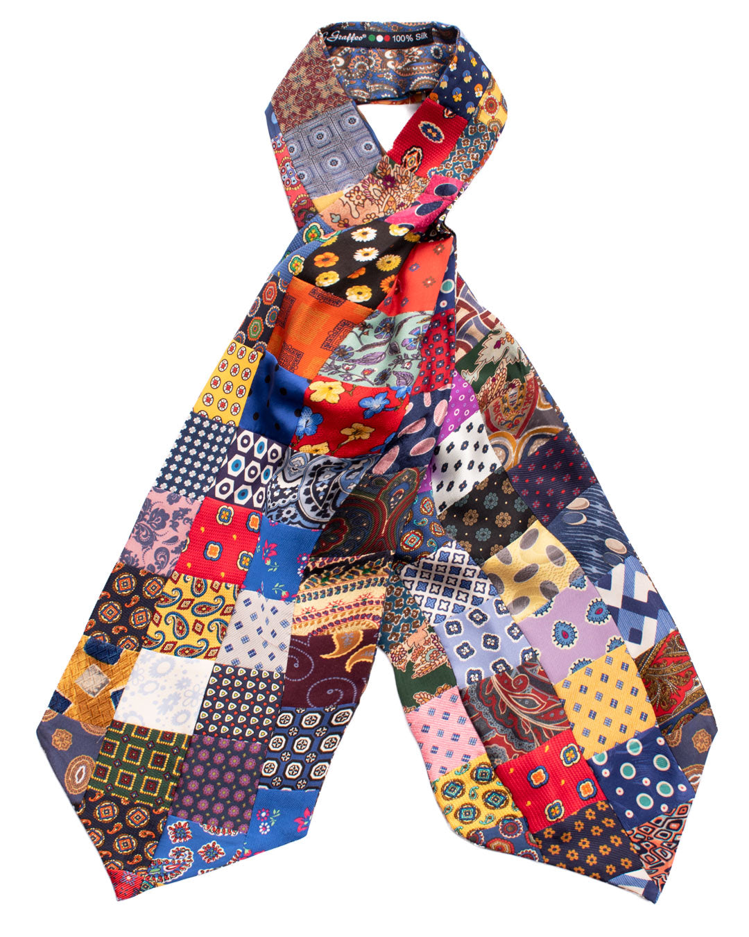 Ascot-Stampa-di-Seta-Vintage-Patchwork-Fantasia-Multicolor-AP102-Intera