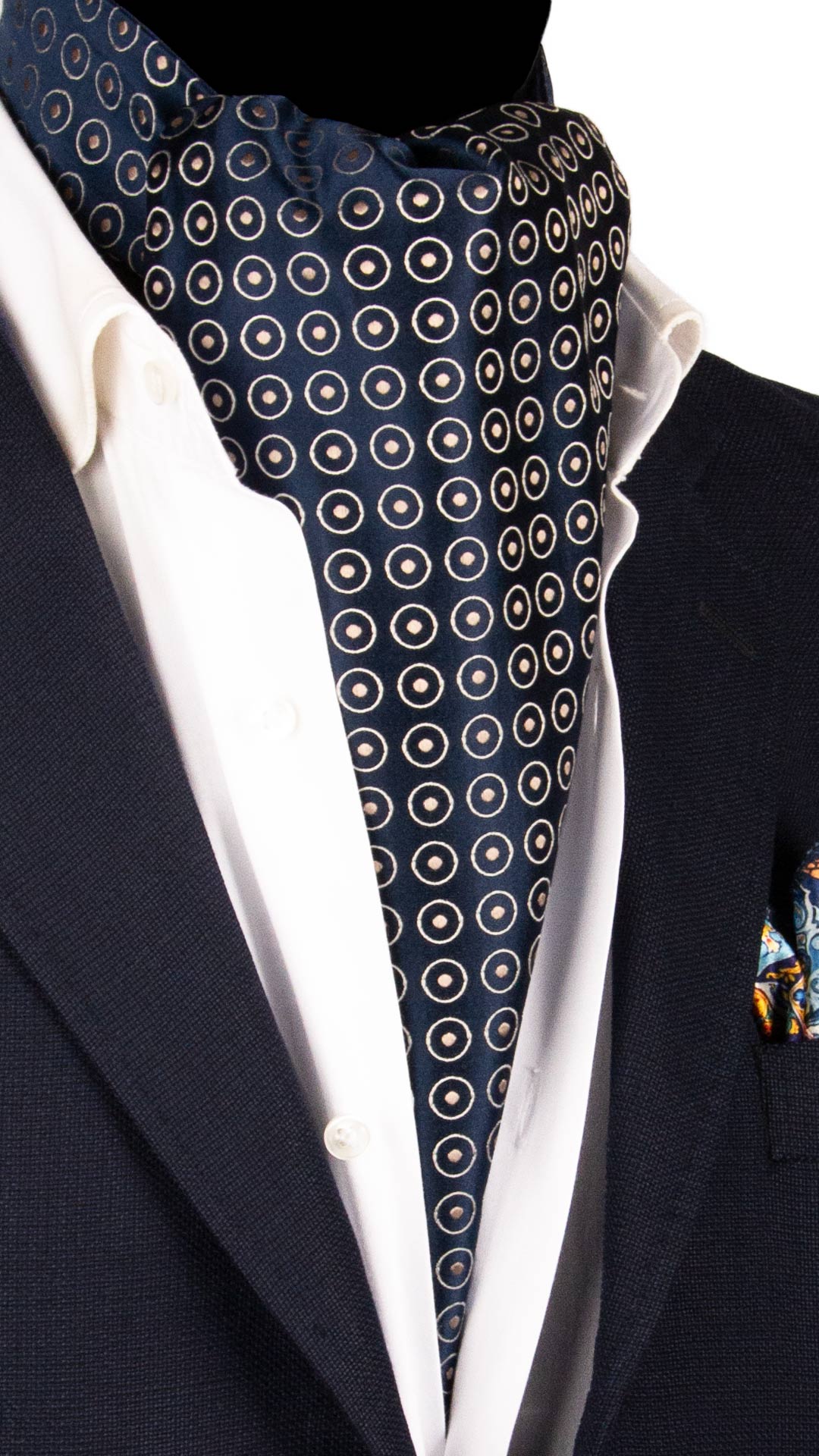 Ascot di Seta Tinto in Filo Blu Fantasia Beige AS219 Graffeo Cravatte Made in Italy