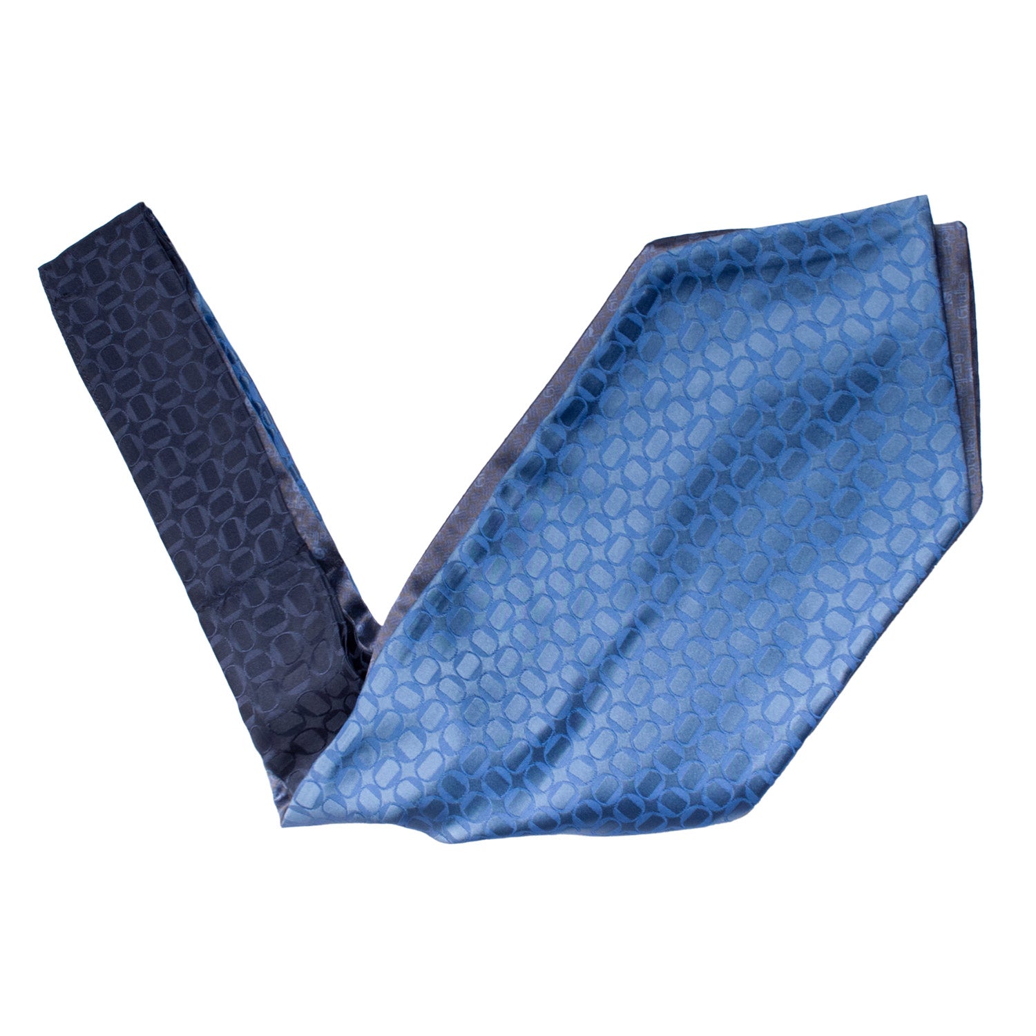 Ascot di Seta Tinto in Filo Double Blu Bluette Fantasia Tono su Tono AS236 Made in Italy Graffeo Cravatte V