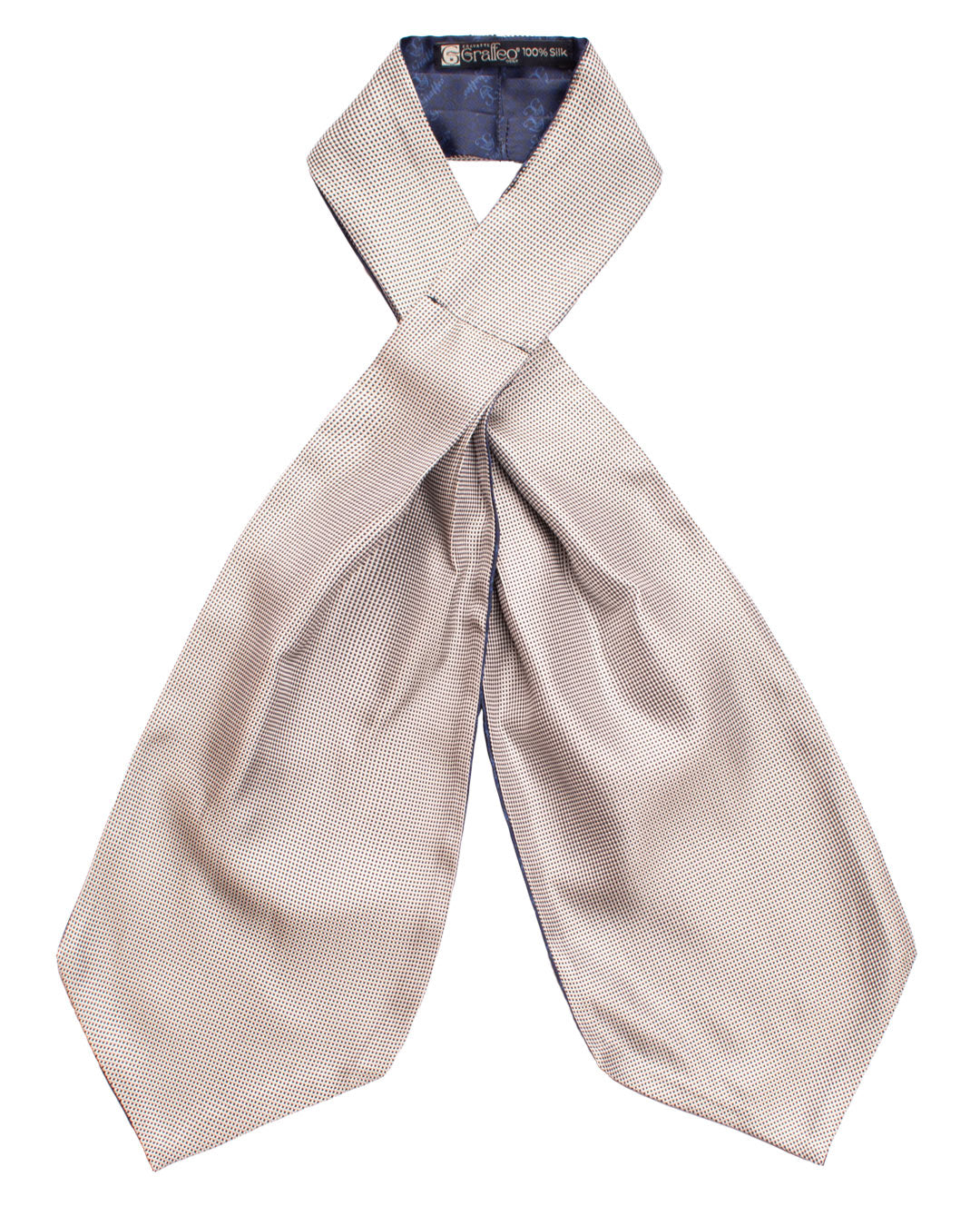 Ascot in Seta Tinto in Filo Grigio Perla Fantasia Blu AS232 Graffeo Cravatte Made in Italy Fronte