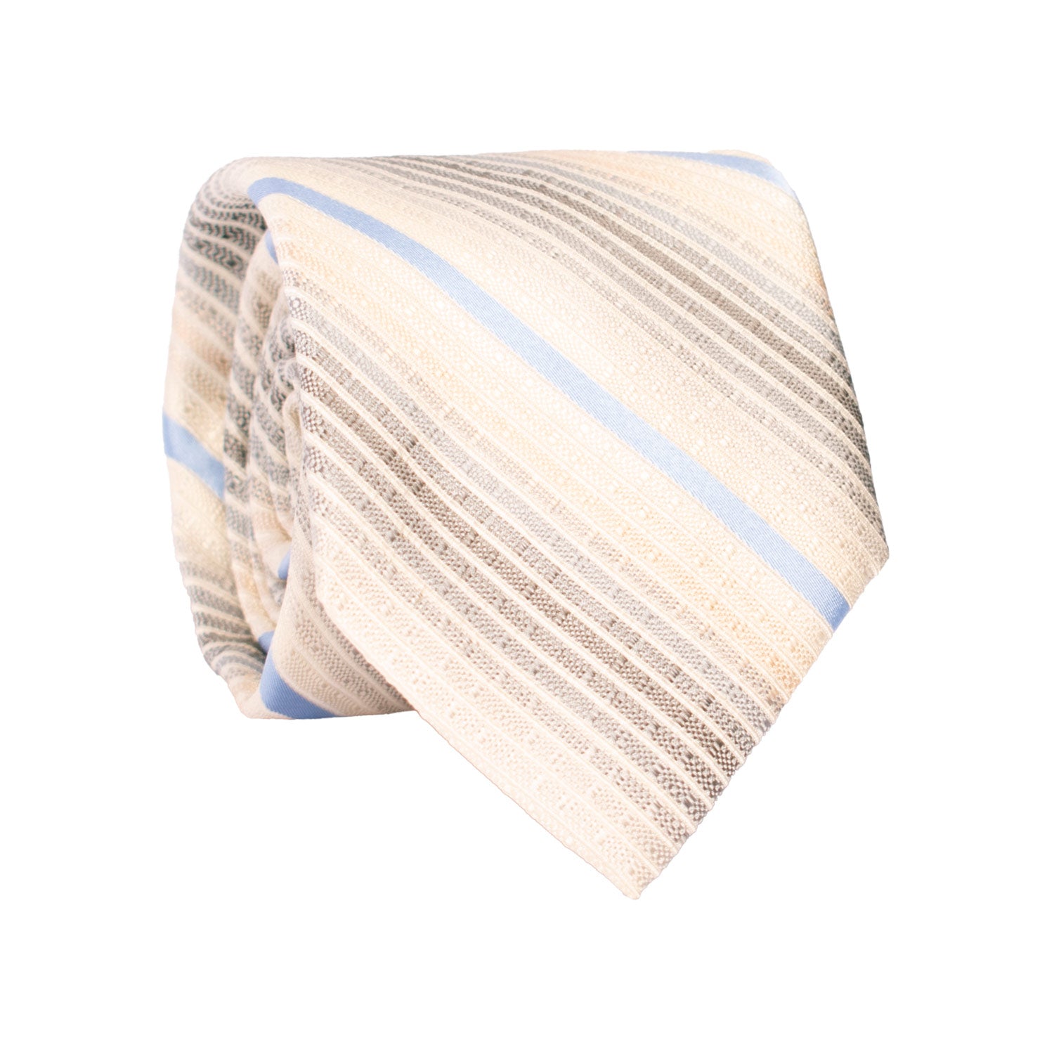 Cravatta Regimental di Seta con Righe Grigie Color Crema Celesti 7469 Made in Italy Graffeo Cravatte Rotolo