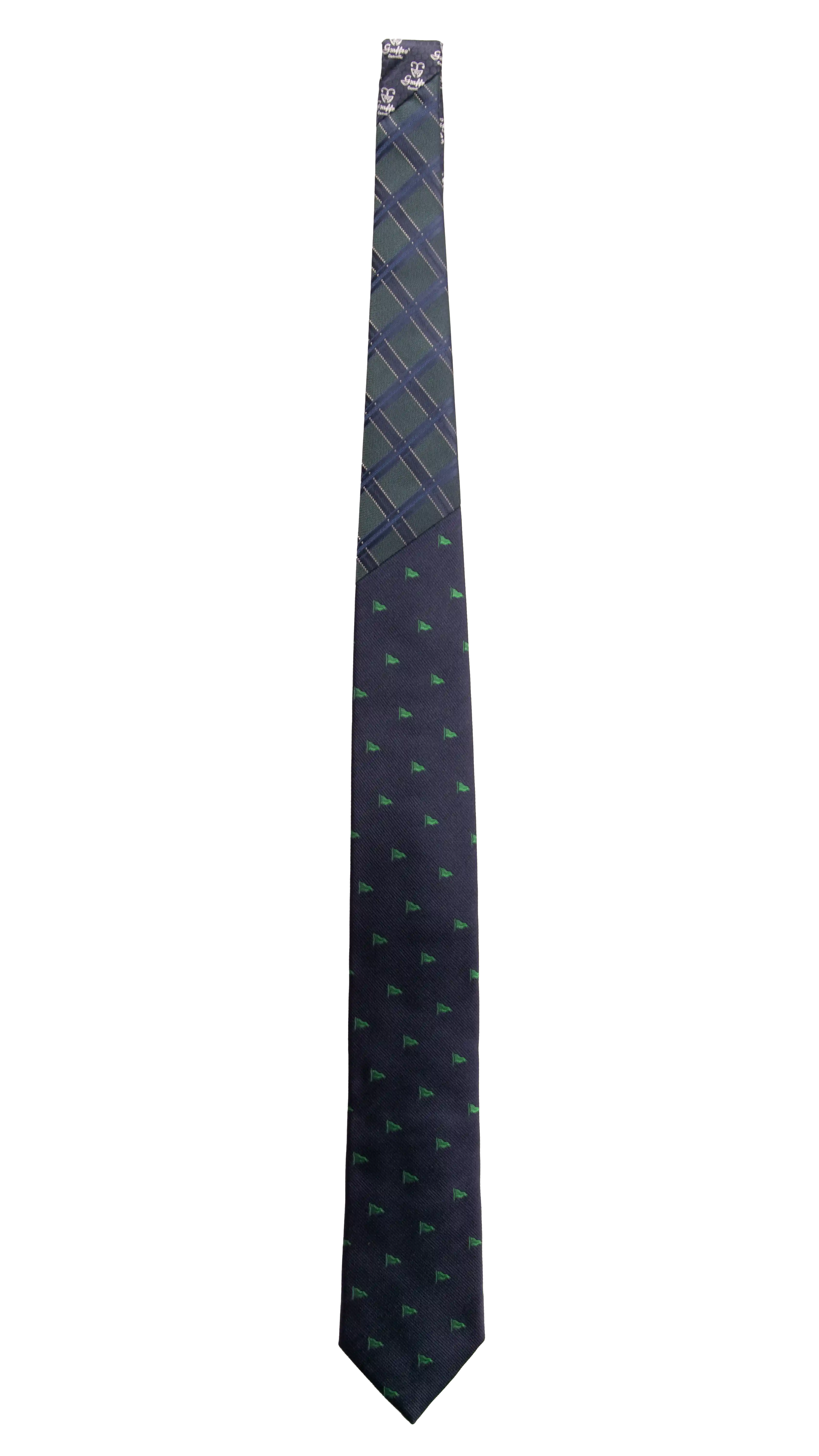 Cravatta Blu con Bandiere Verdi Nodo in Contrasto a Quadri Verde Blu Bianco Made in Italy Graffeo Cravatte Intera