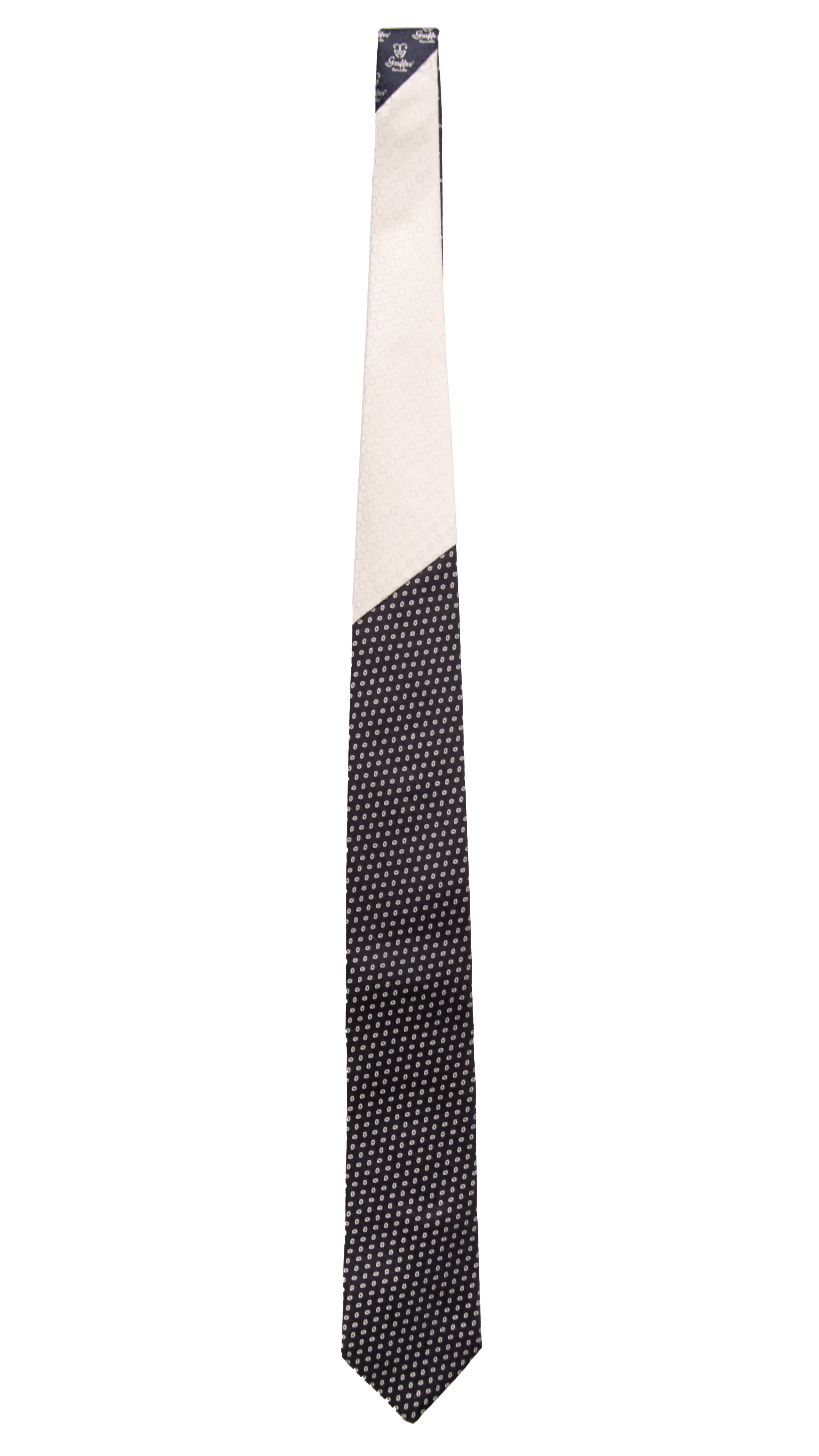 Cravatta Cerimonia Blu Fantasia Grigia Argento Nodo in Contrasto Grigio Argento Made in Italy Graffeo Cravatte Intera