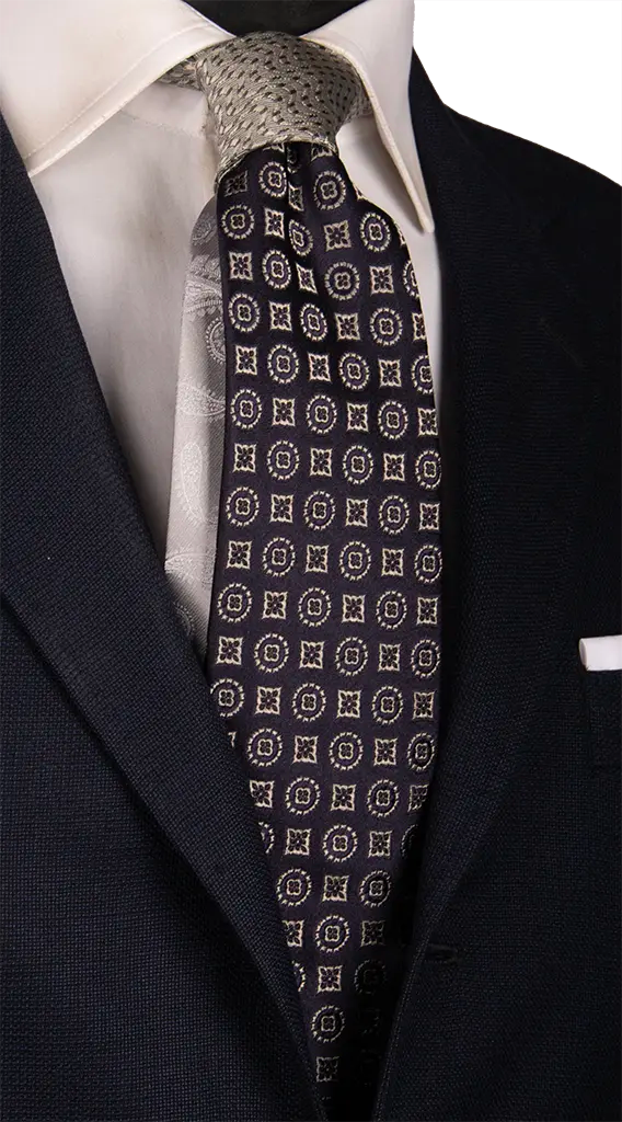 Man Blue Ceremony Silk Tie Silver Grey Pattern Grey Contrast Knot Grey