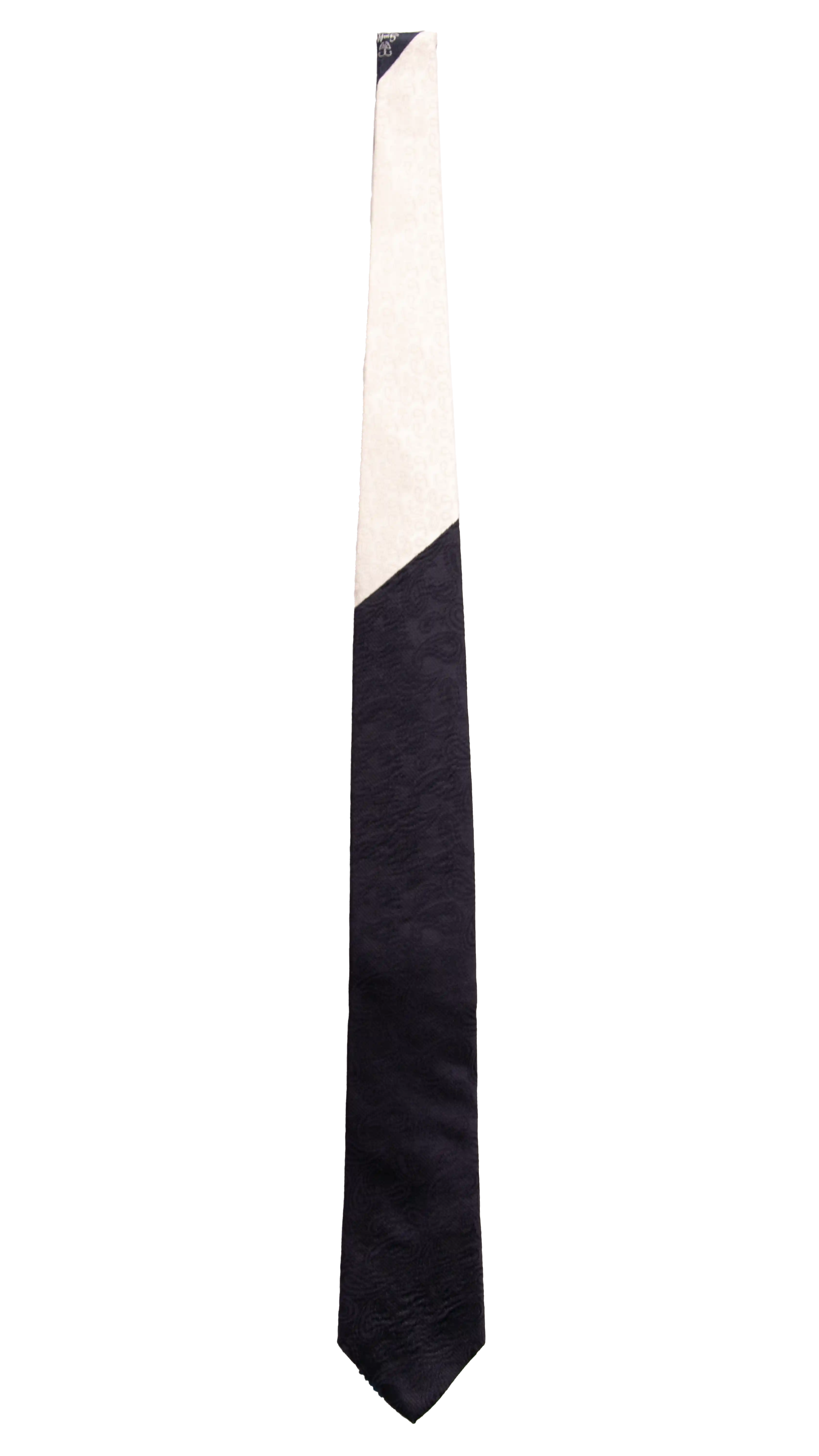 Cravatta Cerimonia Blu Paisley Nodo in Contrasto Bianco Perla Paisley Made in Italy Graffeo Cravatte Intera