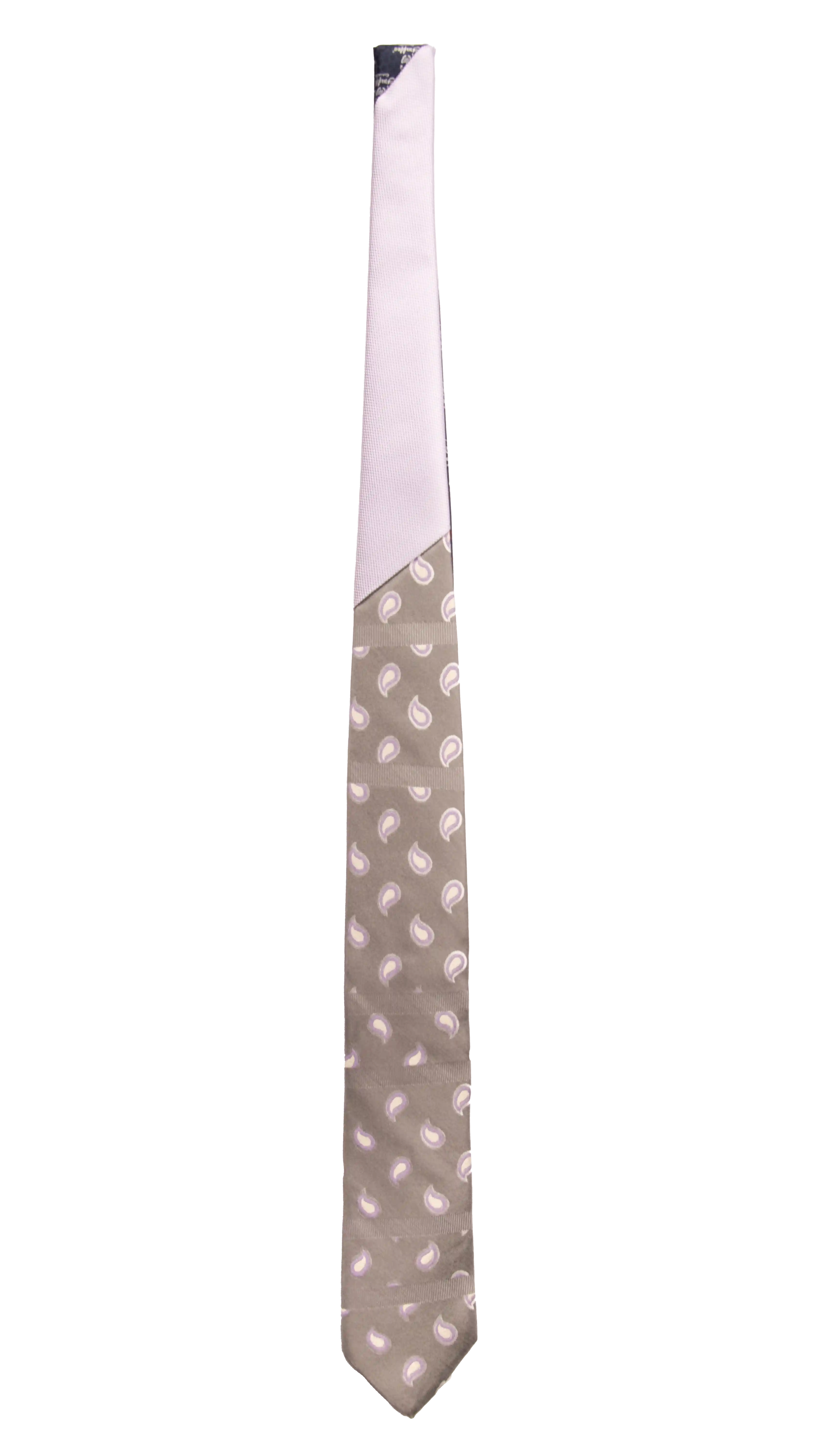 Cravatta Grigia Paisley Lilla Bianco Nodo in Contrasto Glicine Made in Italy Graffeo Cravatte Intera
