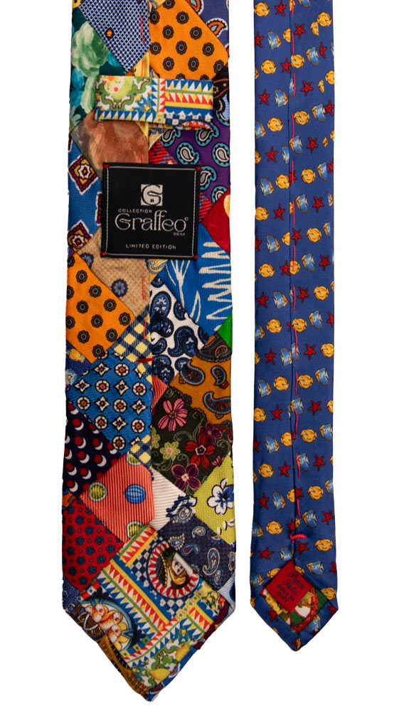Cravatta Micro Mosaico Patchwork Stampa di Seta Fantasia Multicolor PM745 Graffeo Cravatte Made in Italy Pala