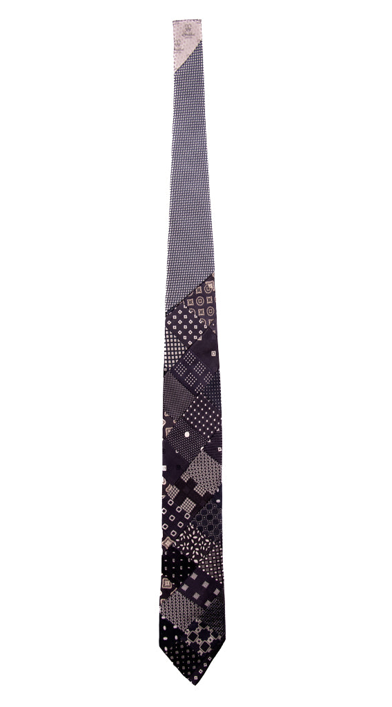 Cravatta Micro Mosaico Patchwork di Seta Blu Fantasia Grigio Argento Made in Italy Graffeo Cravatte Intera