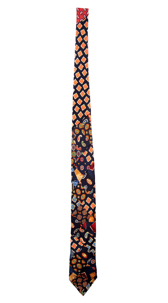 Cravatta Micro Mosaico Patchwork di Seta Blu Fantasia Multicolor Made in italy Graffeo Cravatte Intera