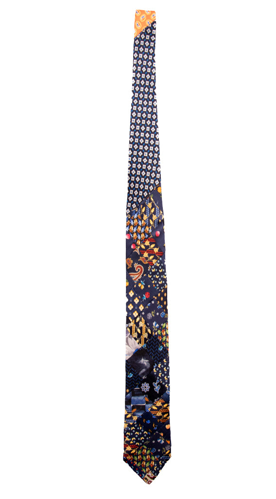 Cravatta Micro Mosaico Patchwork di Seta Blu Fantasia Multicolor Made in italy Graffeo Cravatte Intera