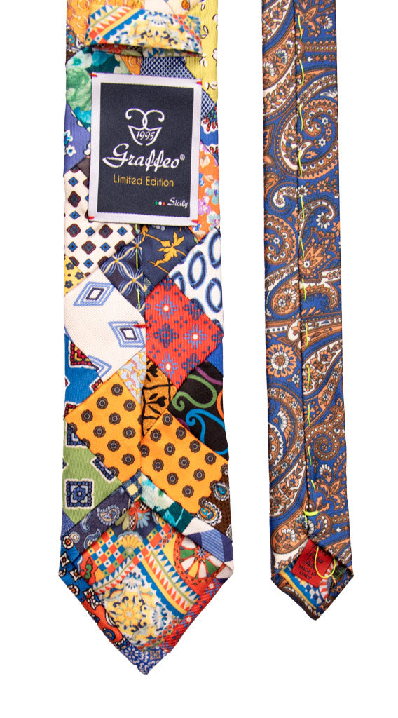 Cravatta Micro Mosaico Patchwork di Seta Fantasia Multicolor Made in italy Graffeo Cravatte Pala