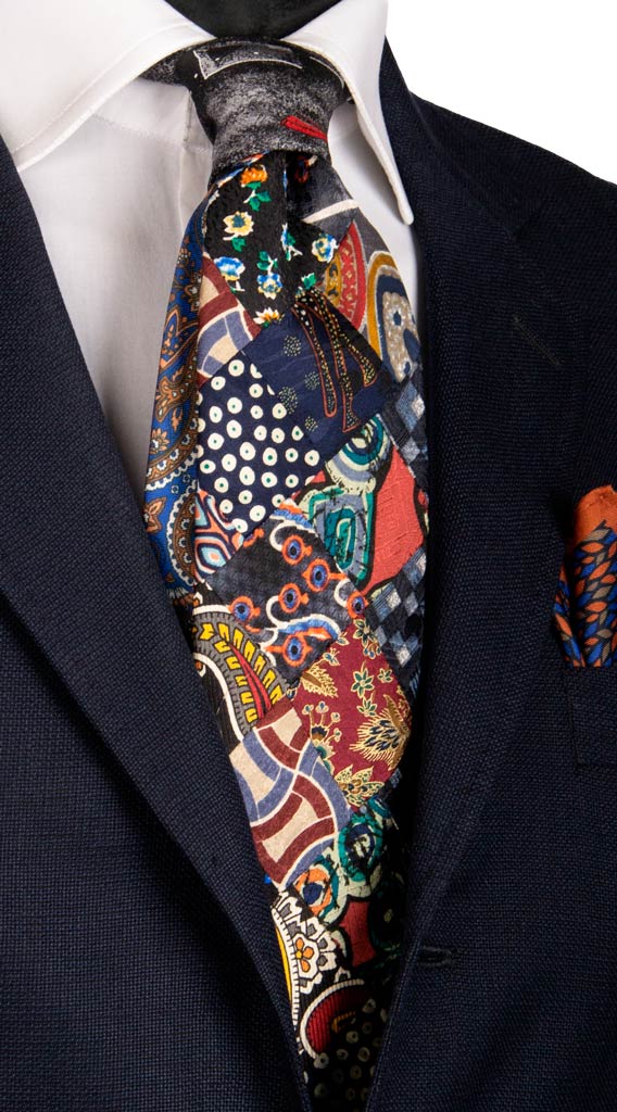 Cravatta Micro Mosaico Patchwork di Seta Fantasia Multicolor Made in Italy Graffeo Cravatte