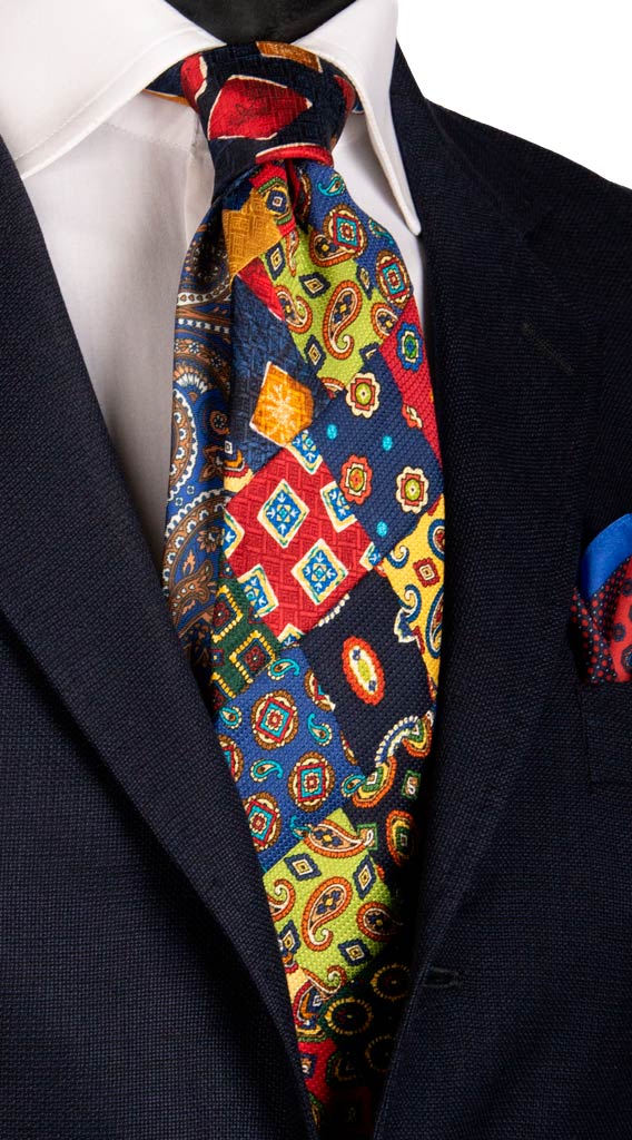 Cravatta Micro Mosaico Patchwork di Seta Fantasia Multicolor Made in Italy Graffeo Cravatte