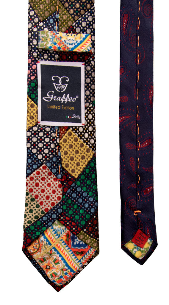 Cravatta Micro Mosaico Patchwork di Seta Fantasia Multicolor Made in Italy Graffeo Cravatte Pala