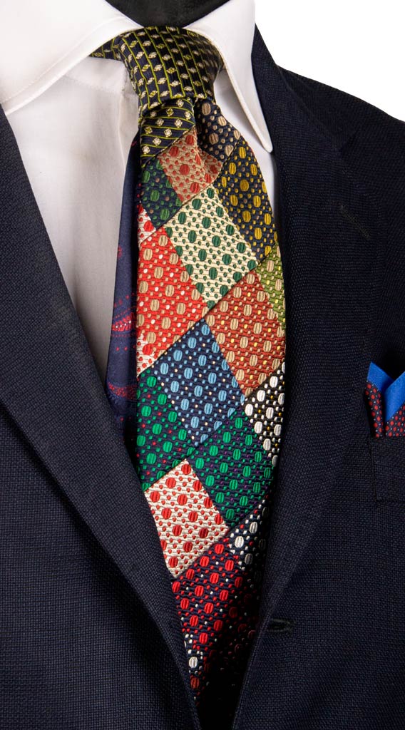Cravatta Micro Mosaico Patchwork di Seta Fantasia Multicolor Made in italy Graffeo Cravatte