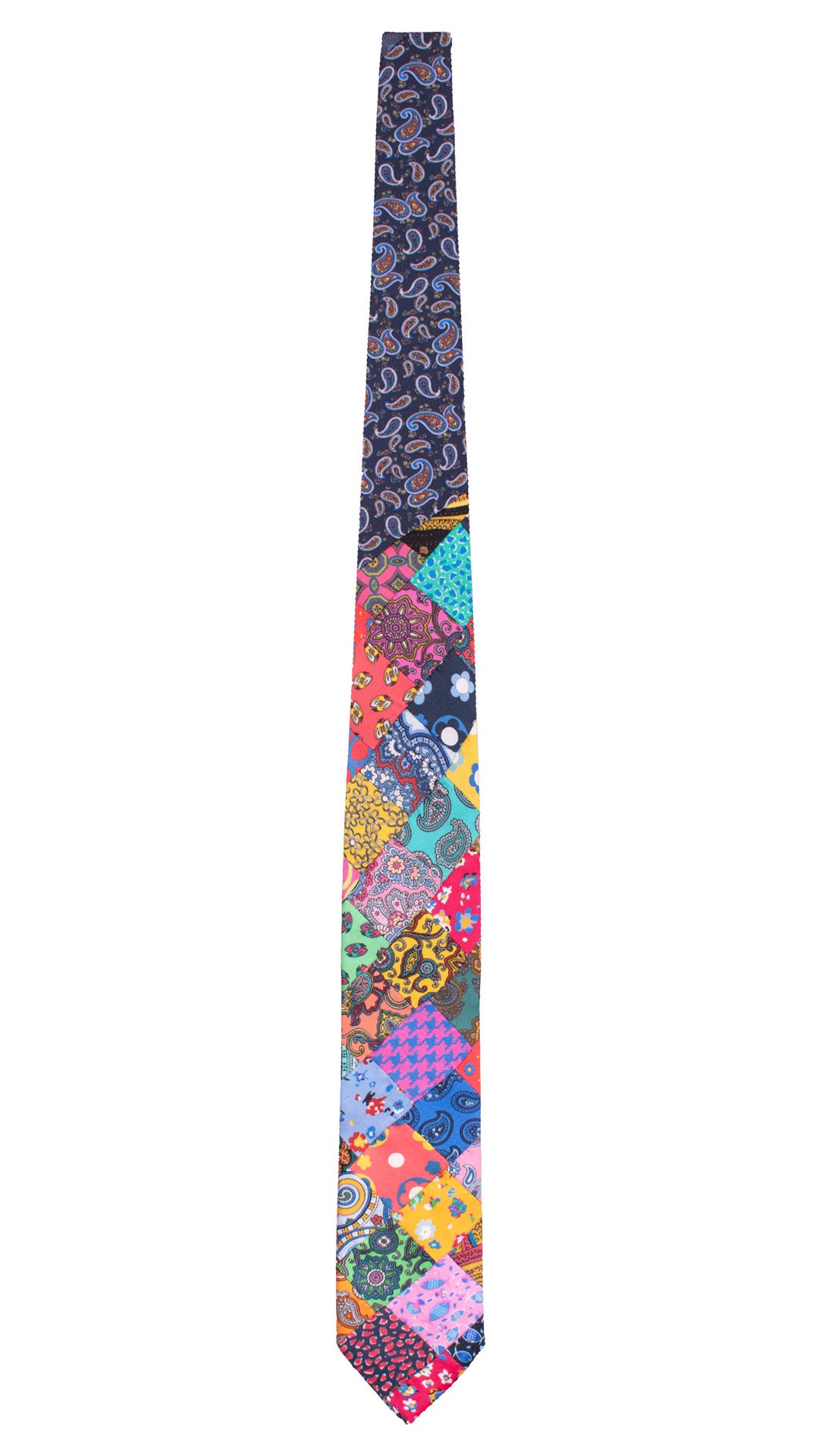Cravatta Micro Mosaico Vintage Patchwork di Seta Fantasia Multicolor PM1296 Made in Italy Graffeo Cravatte Intera