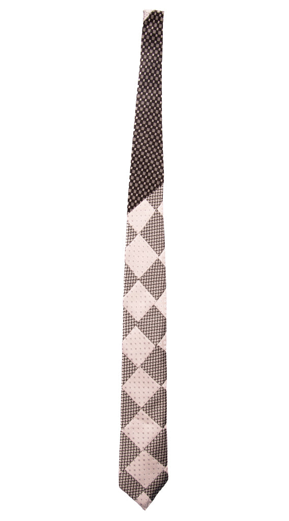 Cravatta Mosaico Patchwork Fantasia Nera Bianco Perla Grigio Argento Made in Italy Graffeo Cravatte intera
