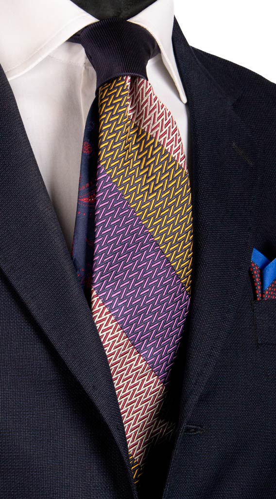 Cravatta Mosaico Patchwork Regimental di Seta Fantasia Multicolor Made in italy Graffeo Cravatte