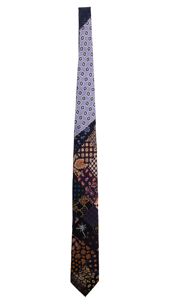 Cravatta Mosaico Patchwork Stampa di Seta Blu Fantasia Multicolor PM701 Graffeo Cravatte Made in Italy Intera
