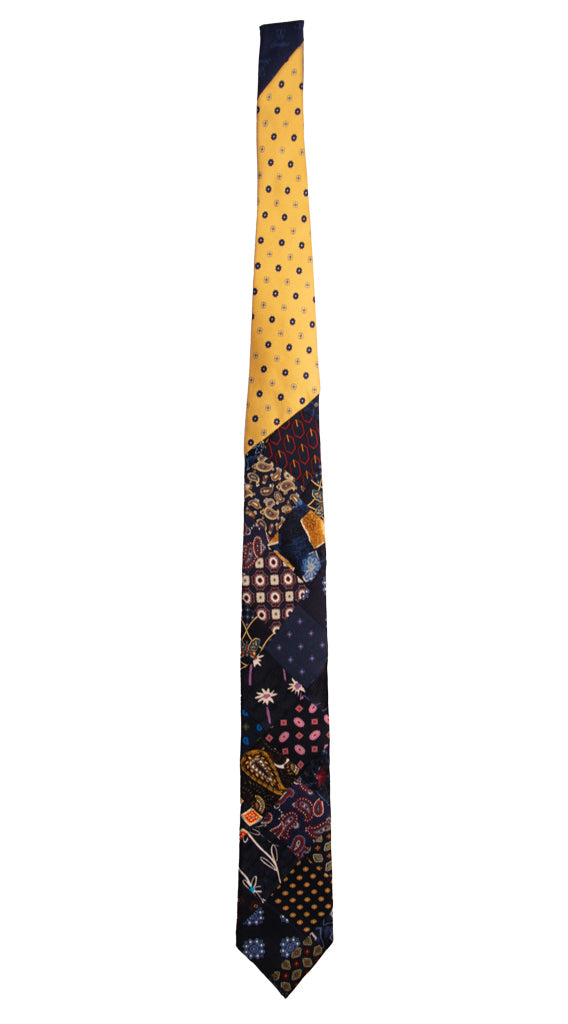 Cravatta Mosaico Patchwork Stampa di Seta Blu Fantasia Multicolor PM732 Graffeo Cravatte Made in Italy Intera