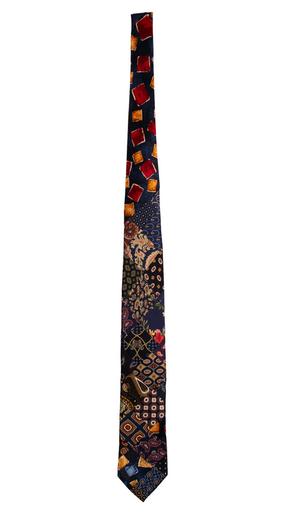 Cravatta Mosaico Patchwork Stampa di Seta Blu Fantasia Multicolor PM735 Graffeo Cravatte Made in Italy Intera