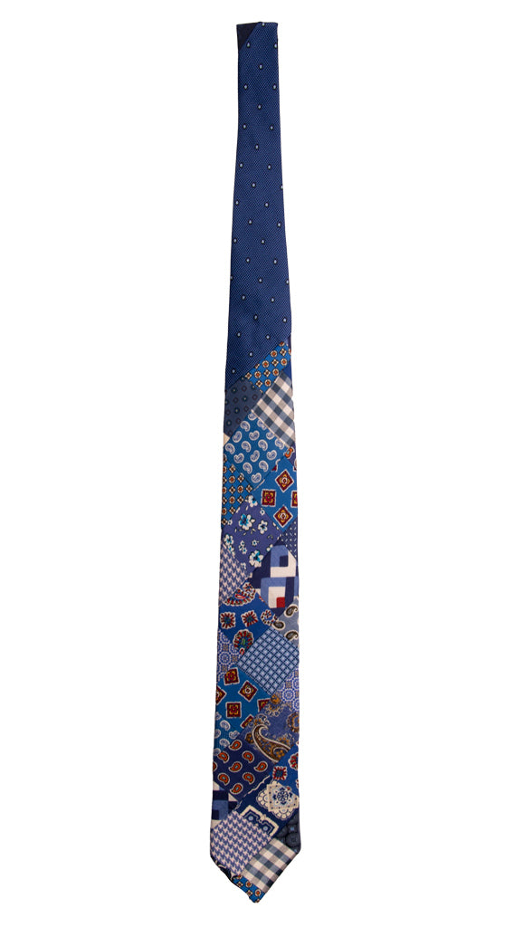 Cravatta Mosaico Patchwork Stampa di Seta Celeste Bluette Fantasia Multicolor PM719 Graffeo Cravatte Made in Italy Intera