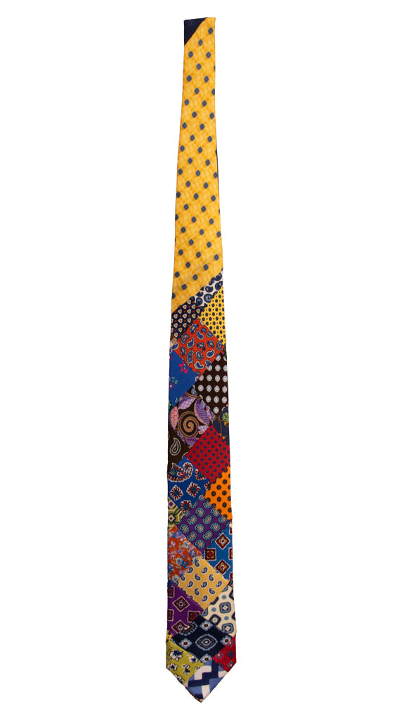 Cravatta Mosaico Patchwork Stampa di Seta Fantasia Multicolor Made in Italy Graffeo Intera
