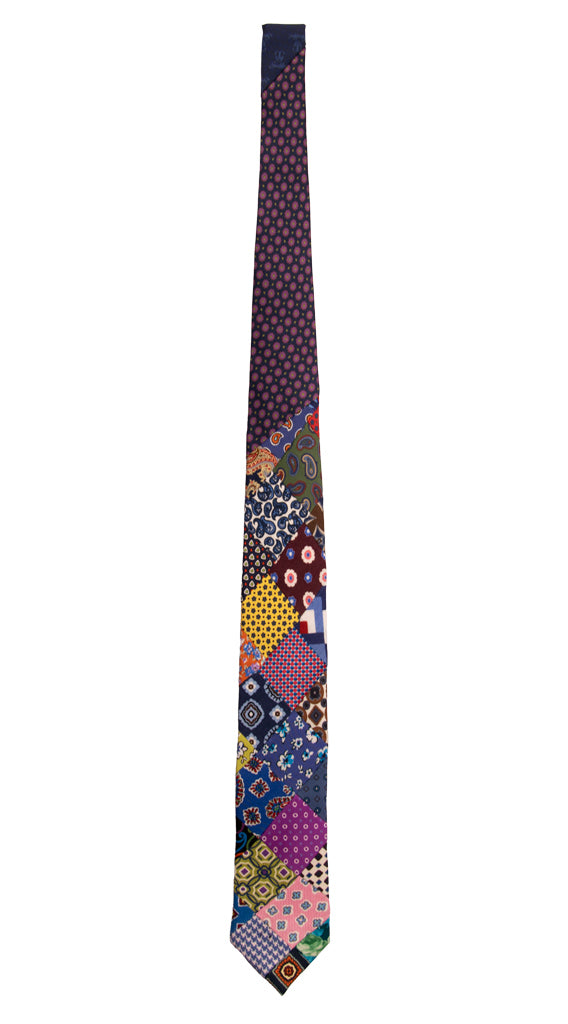 Cravatta Mosaico Patchwork Stampa di Seta Fantasia Multicolor PM709 Graffeo Cravatte Made in Italy Intera