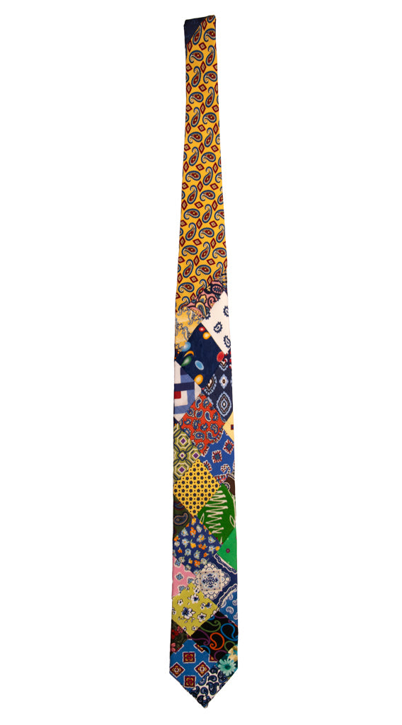 Cravatta Mosaico Patchwork Stampa di Seta Fantasia Multicolor PM739 Graffeo Cravatte Made in Italy Intera