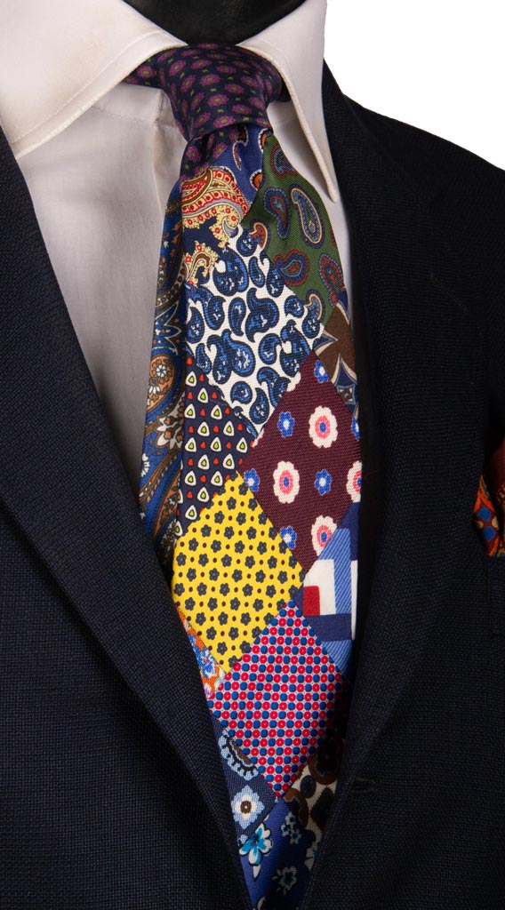 Cravatta Mosaico Patchwork Stampa di Seta Fantasia Multicolor PM709 Graffeo Cravatte Made in Italy