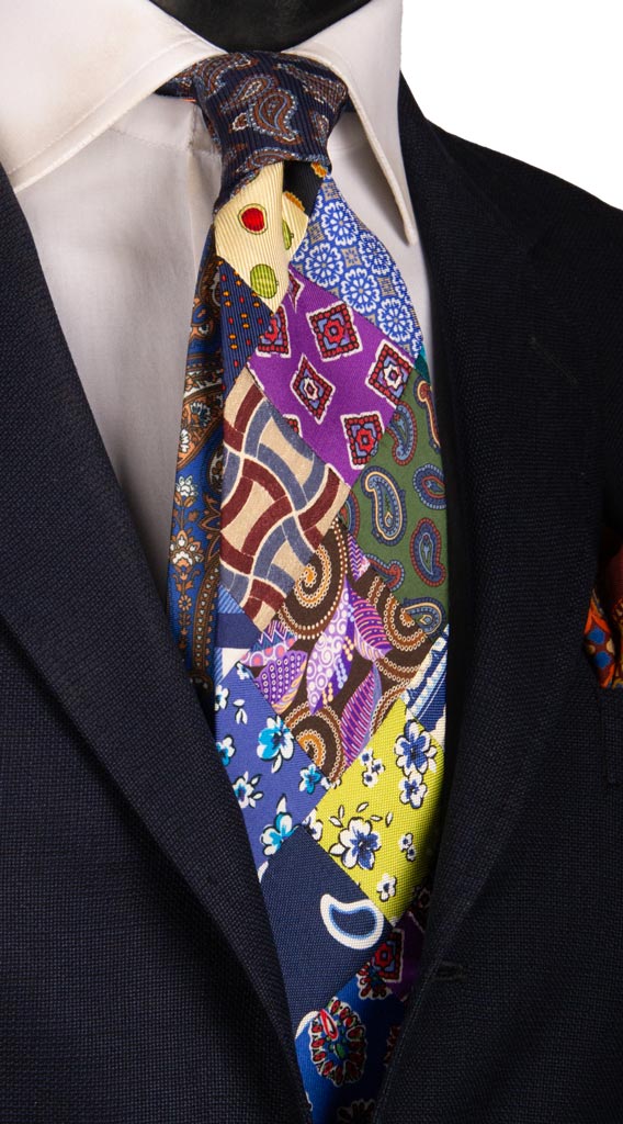 Cravatta Mosaico Patchwork Stampa di Seta Fantasia Multicolor PM711 Graffeo Cravatte Made in Italy