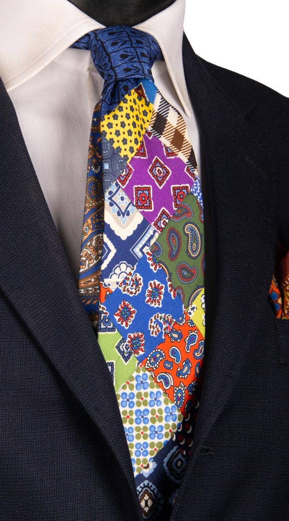 Cravatta Mosaico Patchwork Stampa di Seta Fantasia Multicolor PM730 Graffeo Cravatte Made in Italy
