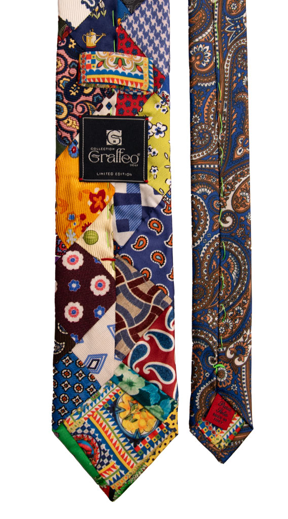Cravatta Mosaico Patchwork Stampa di Seta Fantasia Multicolor PM699 Graffeo Cravatte Made in Italy Pala