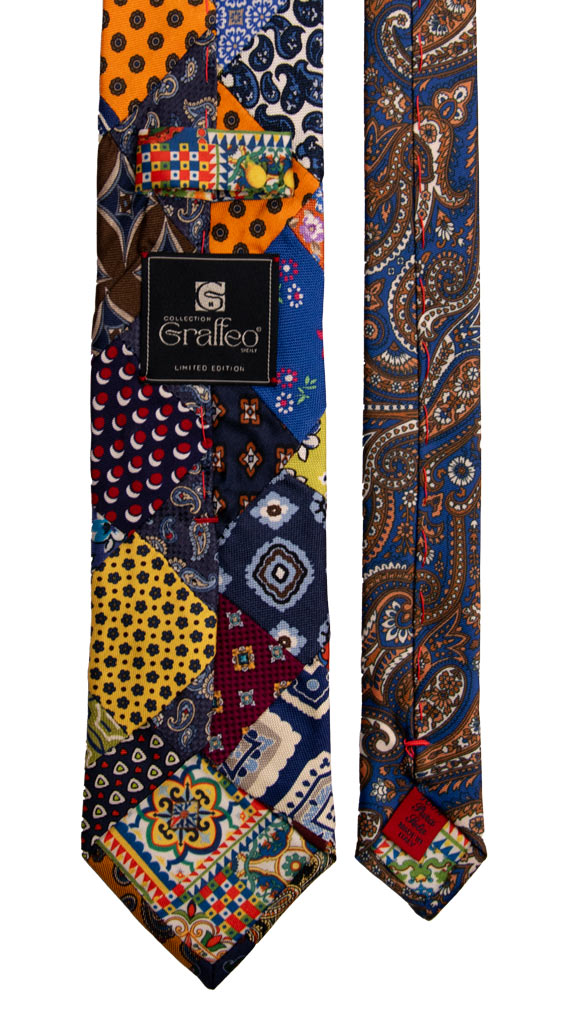Cravatta Mosaico Patchwork Stampa di Seta Fantasia Multicolor PM706 Graffeo Cravatte Made in Italy Pala