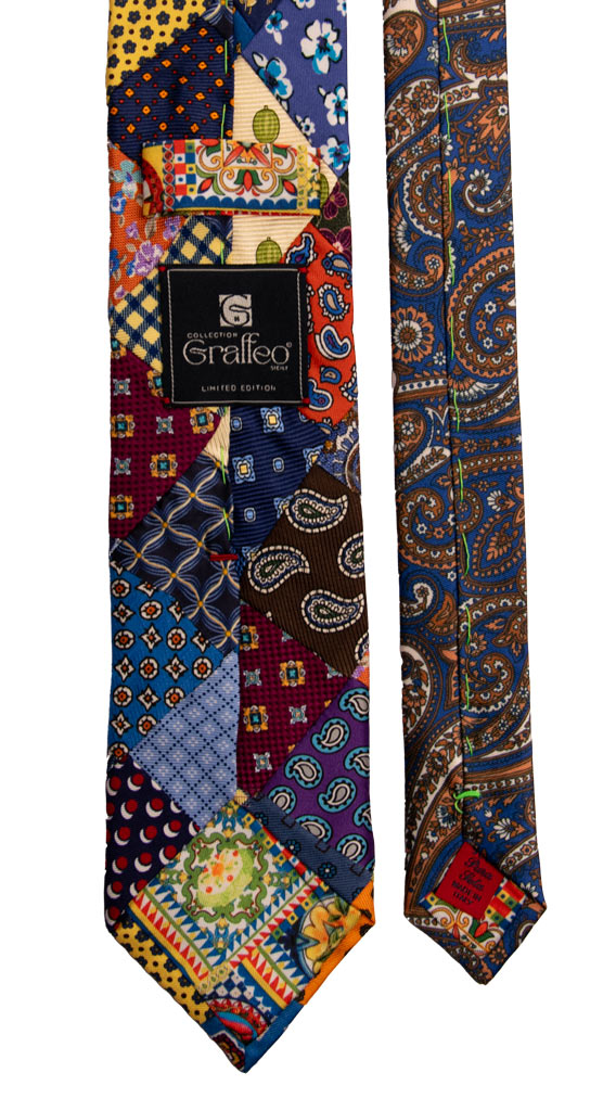 Cravatta Mosaico Patchwork Stampa di Seta Fantasia Multicolor PM712 Graffeo Cravatte Made in Italy Pala