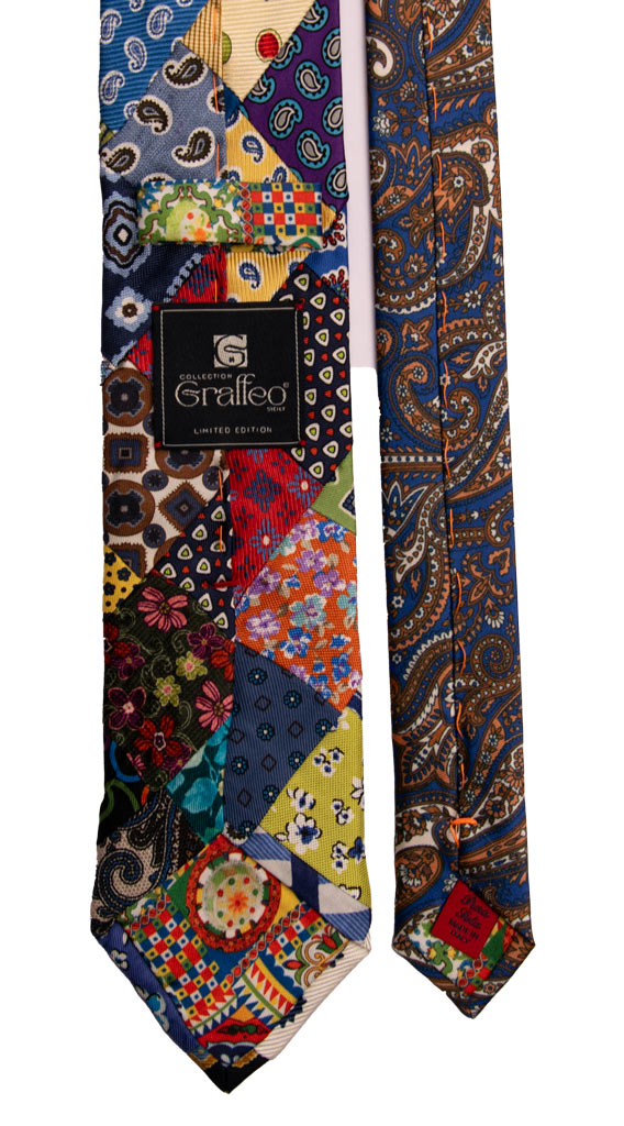 Cravatta Mosaico Patchwork Stampa di Seta Fantasia Multicolor PM720 Graffeo Cravatte Made in Italy Pala
