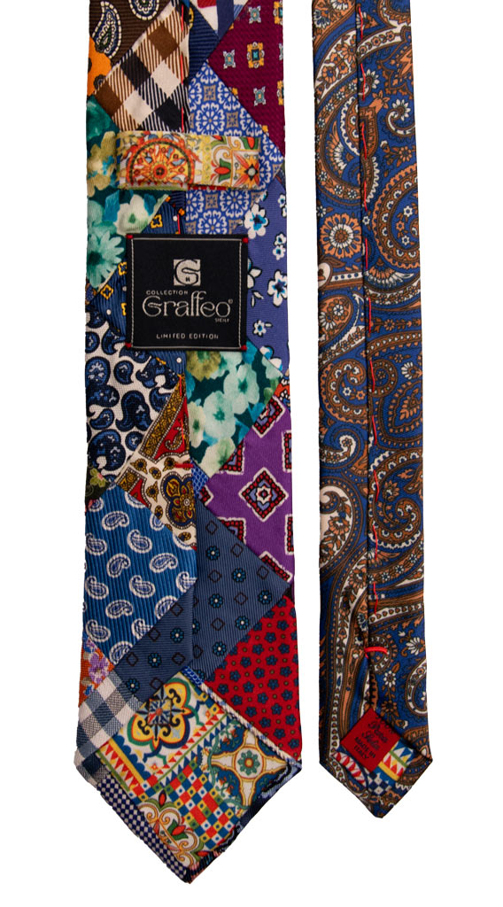 Cravatta Mosaico Patchwork Stampa di Seta Fantasia Multicolor PM724 Graffeo Cravatte Made in Italy Pala
