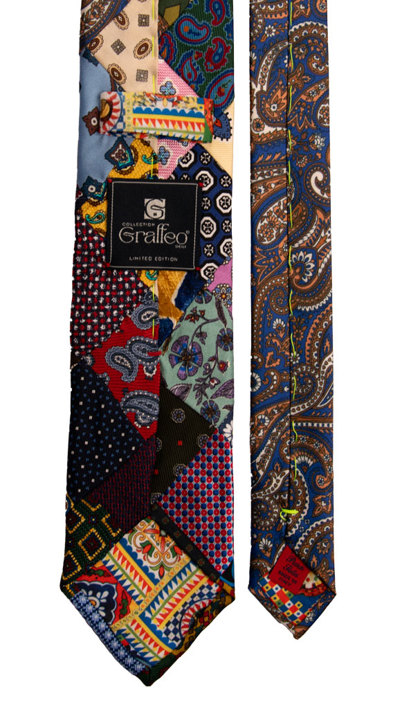 Cravatta Mosaico Patchwork Stampa di Seta Fantasia Multicolor PM725 Graffeo Cravatte Made in Italy Pala