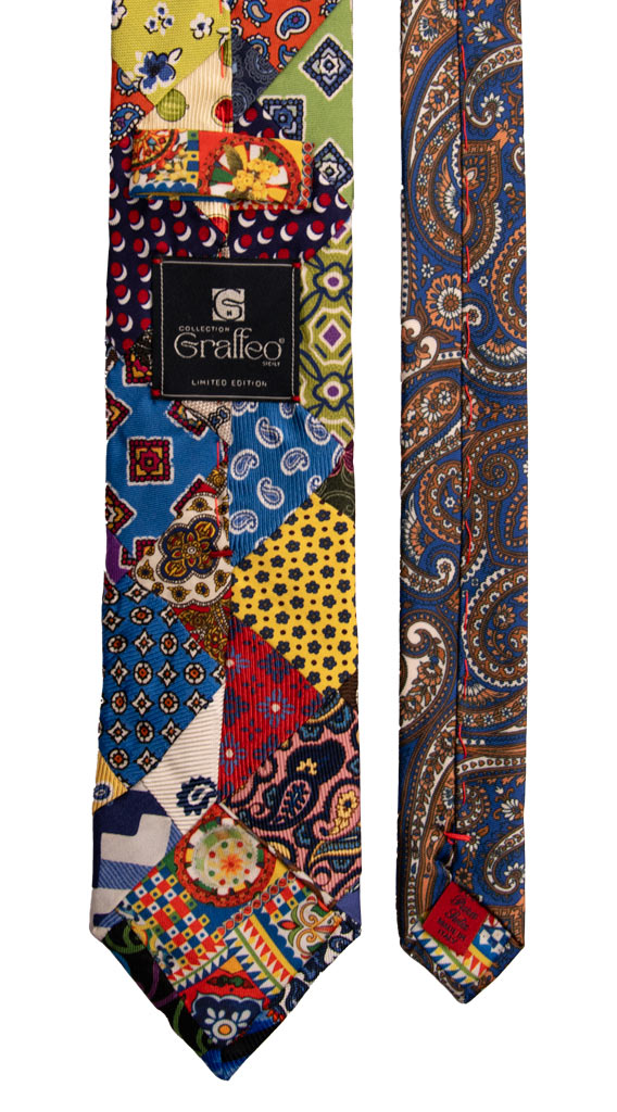 Cravatta Mosaico Patchwork Stampa di Seta Fantasia Multicolor PM730 Graffeo Cravatte Made in Italy Pala