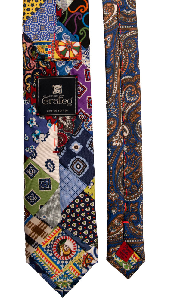 Cravatta Mosaico Patchwork Stampa di Seta Fantasia Multicolor PM733 Graffeo Cravatte Made in Italy Pala