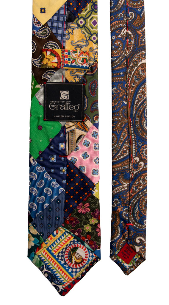 Cravatta Mosaico Patchwork Stampa di Seta Fantasia Multicolor PM739 Graffeo Cravatte Made in Italy Pala